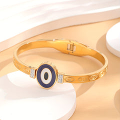 Evil Eye Detail & CZ Round Bangle Bracelet For Girls