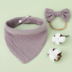 2pcs Set Bow Headband & Bandana Bib Newborn Soft Cotton Headband