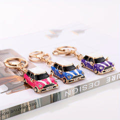 Striped Mini Car Keychain with Diamond Decoration Pendant