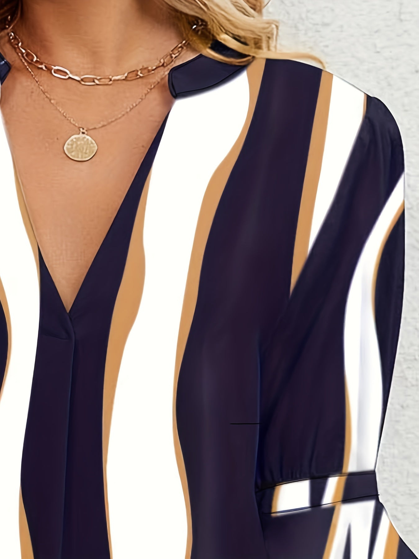 Colorblock Stripe Print Bell Sleeve Notched Neck Mini Dress
