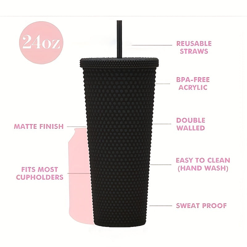 710ml Double Layer Plastic Water Cup Durian Texture Straw Cup