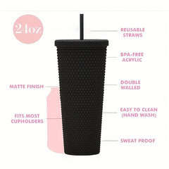 710ml Double Layer Plastic Water Cup Durian Texture Straw Cup