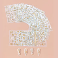 3D Bronzing Manicure Stickers Star Moon Gemstone Nail Decals
