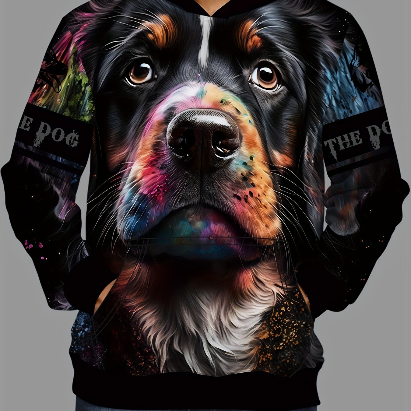 3D Print Dog Hoodie for Men, Comfy Loose Hooded Pullover