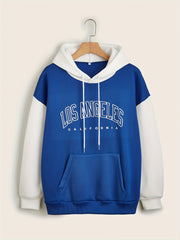 Print Block Drawstring Hoodie Women's Clothing