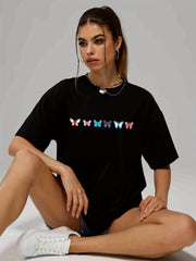 Butterfly Print Casual Sports T shirts Solid Crew Neck Hip hop Summer Tee