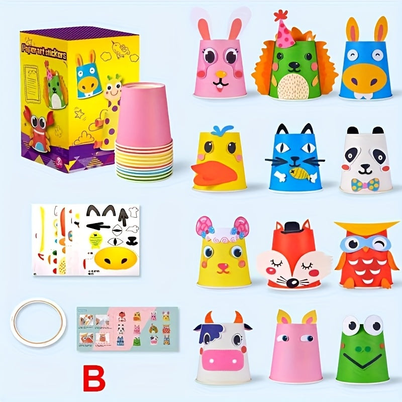 12pcs Animal Cup Sticker DIY Craft Set for Kids- Christmas Halloween Ea