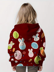 Easter Bunny Graphic Hoodie Girls Comfy Pullover