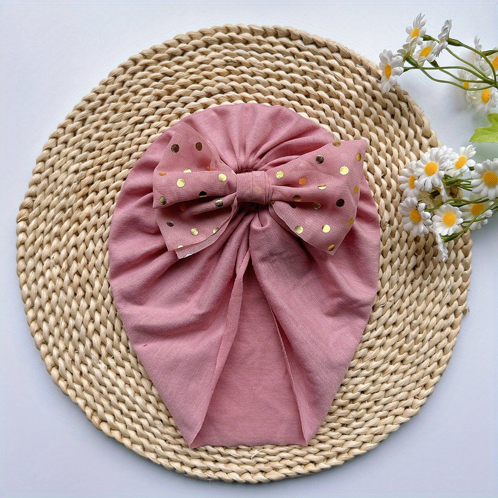 Baby Girls Polka Dots Flowers Decor Cap Soft Head Wrap