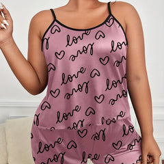Letter & Heart Print Cami Top & Shorts Set