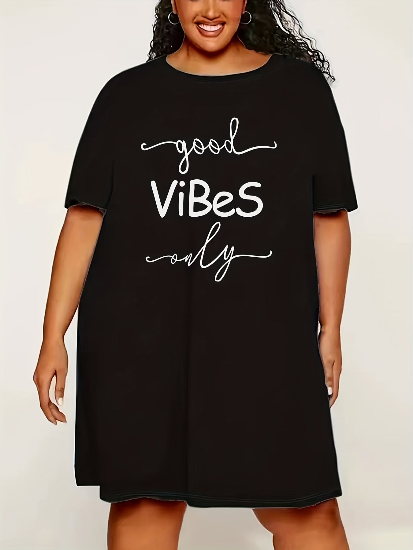 Casual Sleep Dress Women's Plus Letter Print Short Sleeve