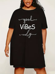 Casual Sleep Dress Women's Plus Letter Print Short Sleeve