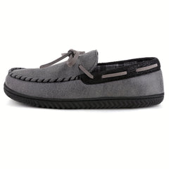 Cozy Plush Moccasin Slippers Memory Foam Indoor Shoes for Men