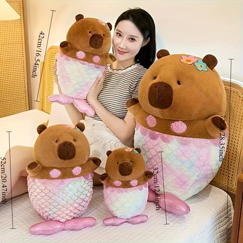 Pink Capybara Plush Toy Soft Fluffy Faux Fur Glitter Cartoon Animal Bow