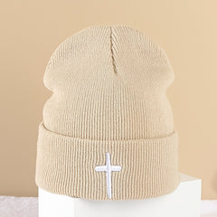 Cross Embroidery Knitted Hat Men's Beanie
