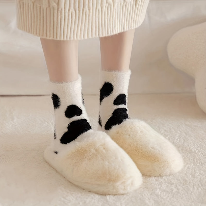 3 Pairs Cow & Dinosaur Print Socks Women's Stockings