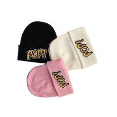 POP Sequin Decor Beanie Solid Elastic Knit Hat Lightweight Warm Skull Cap