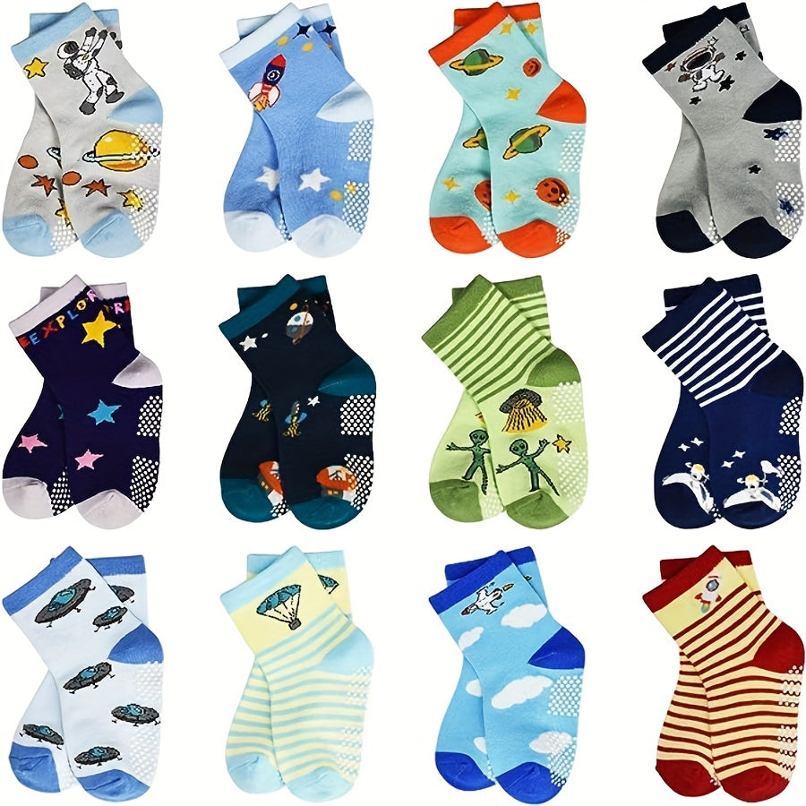 12pairs Kids Anti-Skid Breathable Sports Socks