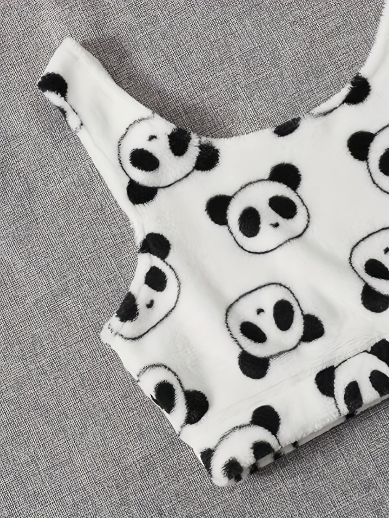 Flannel Panda Print Crop Tank Top & Shorts Pajama Set