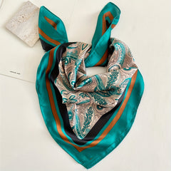 Vintage Satin Square Scarf Paisley Print Large Shawl Bandana