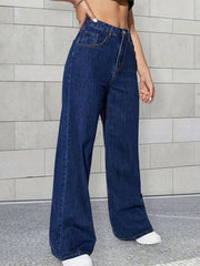 Loose Fit Wide Leg Boyfriend Jeans High Waist Slash Pockets