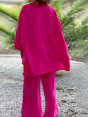 Casual Outfits Set Women's Solid Shirt & Pants Two Piece Set