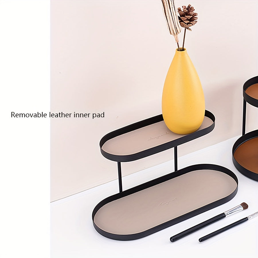 Iron Faux Leather Double Storage Rack Home Furnishings Storage Tray Entryway