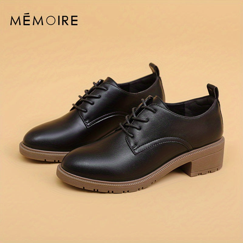 Women's Block Heel Oxfords Round Toe Lace Up Low Heel Shoes