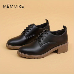 Women's Block Heel Oxfords Round Toe Lace Up Low Heel Shoes