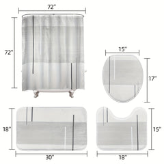 4 Piece Abstract Shower Curtain Set with Non Slip Mat, Lid Cover & 12 Hooks