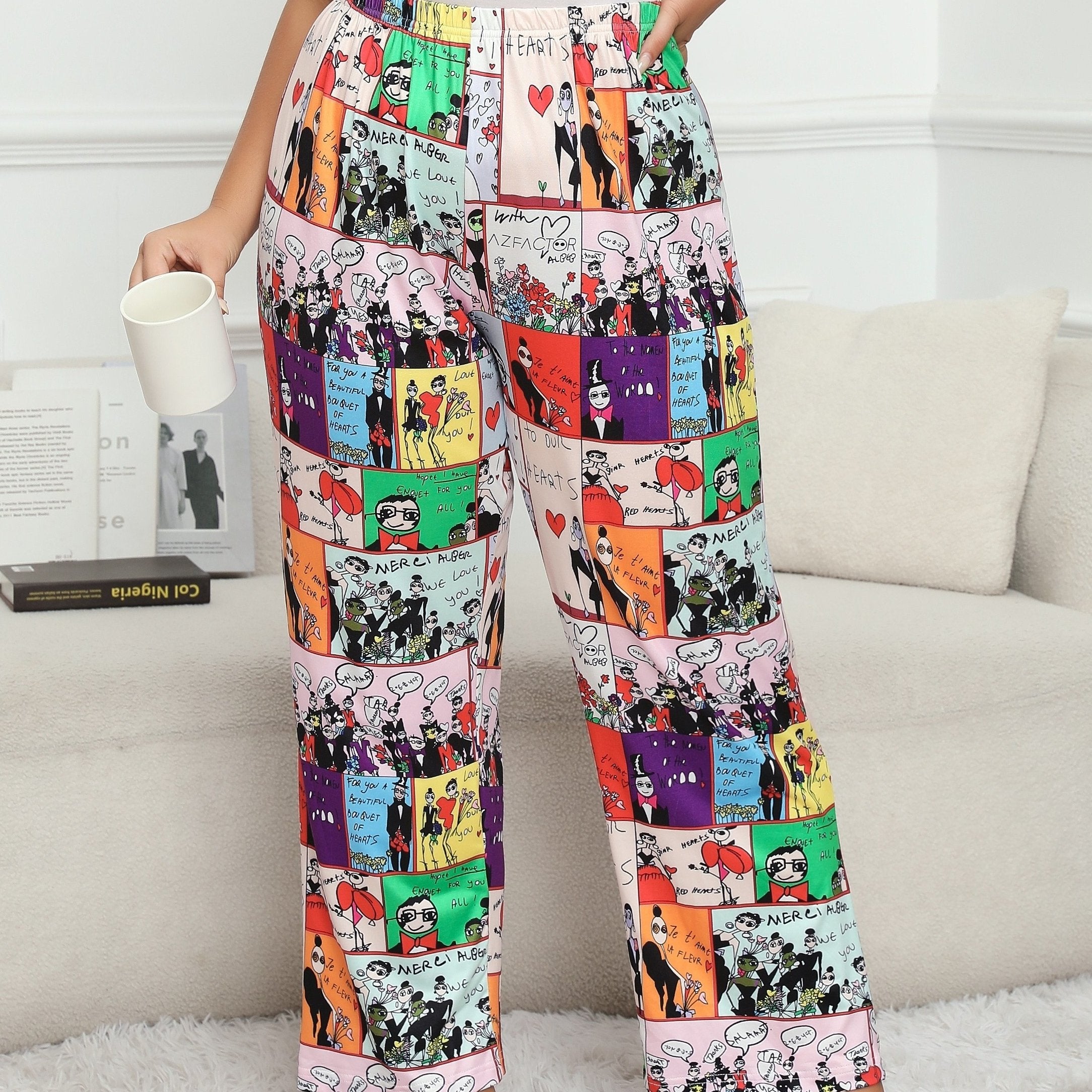 Women's Plus Pop Art Print High Rise Pajama Pants