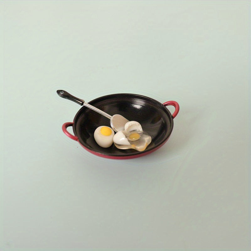 Dollhouse Cooking Set Tiny Frying Pan & Fried Eggs 4pcs