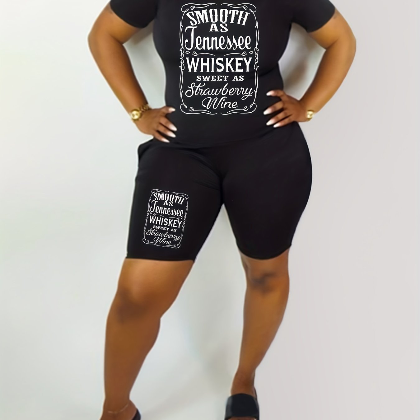 Slogan Print Short Sleeve Crop Top & Shorts Set