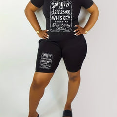 Slogan Print Short Sleeve Crop Top & Shorts Set