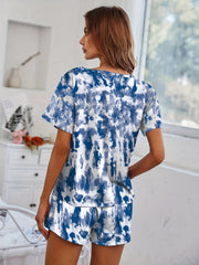 Tie Dye Pajama Set Crew Neck Top & Shorts Women's Sleepwear