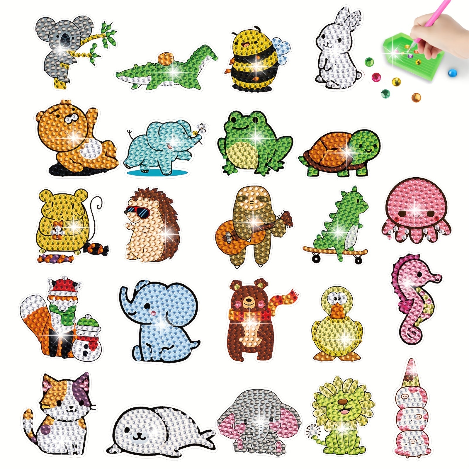 Animal Cartoon Rhinestone Decals 22-24pcs Diamond Painting Kits for Kids