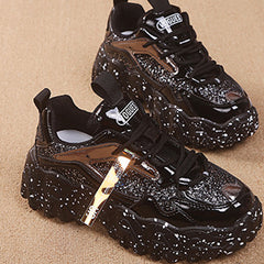 Sequin Glitter Chunky Sneakers Faux Leather Running Shoes