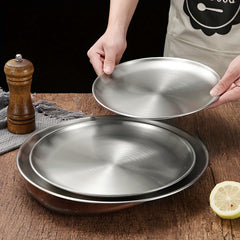 Stainless Steel Round Serving Platter for Barbecue Steak Dessert Buffet