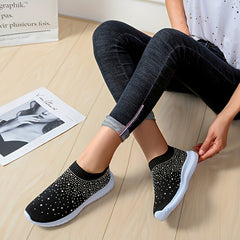 Women's Rhinestone Mesh Breathable Tennis Sports Shoes Lightweight Non slip