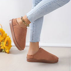 Women's Plush Inner Warm Half Slippers Non-slip Slip On Shoes