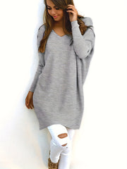 Casual Sweater Women's Plus Solid V-Neck Pullover Jumper