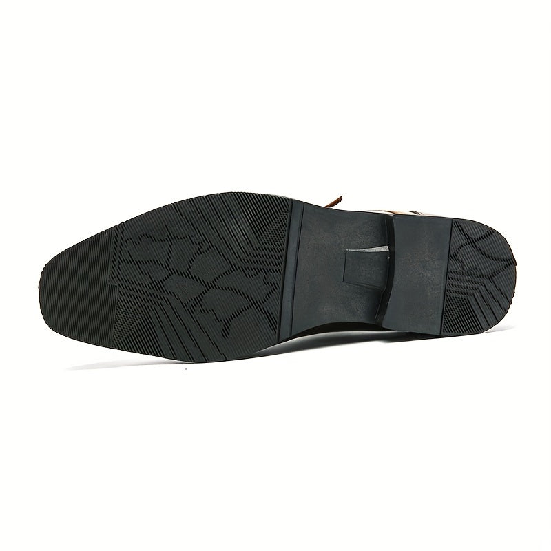 Men's Square Toe Block Dress Shoes Slip On Monk Loafer Shoes