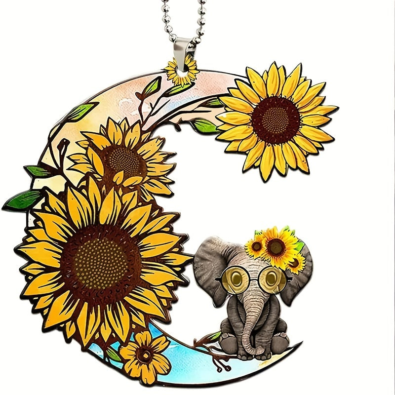 Sunflower Moon Elephant Key Chain Car Interior Decoration Pendant