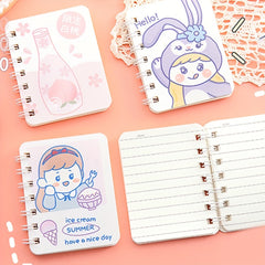 4pcs Cartoon Coil Notebook 80 Sheets Each Portable Notepad Horizontal Line