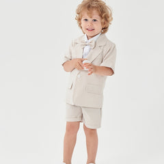 Boys Gentleman Outfit Short Sleeve Suit&Shorts&Vest Set