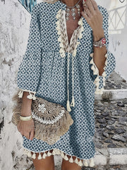 Boho Dress V Neck Tassels Casual Dress For Spring & Summer