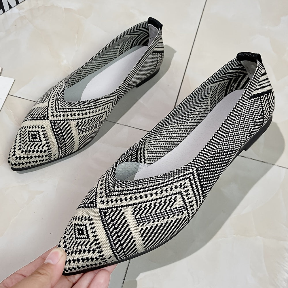 Geometric Knit Ballet Flats Pointed Toe Shoes