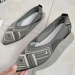 Geometric Knit Ballet Flats Pointed Toe Shoes