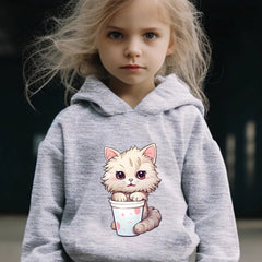Kitty & Bottle Print 2pcs Girls Outfits, Spring Fall Outdoor Gift