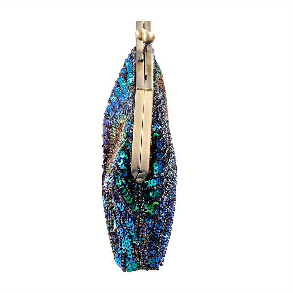 Green Beaded Sequins Evening Bag Durable Handbag for Women